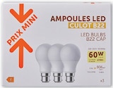 Lot de 3 ampoules led ronde 60w b22 - Hyper U à Draguignan Lot de 3 ampoules led ronde 60w b22 en promo chez Hyper U Draguignan à 5,99 €