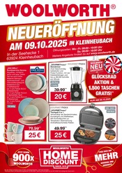 Woolworth Discounter Prospekt der aktuellen Woche mit 8 Seiten, gültig von 09.10.2025 bis 09.10.2025, in Steinbach und Umgebung Aktueller Woolworth Discounter Prospekt in Steinbach und Umgebung, "NEUERÖFFNUNG IN KLEINHEUBACH" mit 8 Seiten, 09.10.2025 - 09.10.2025