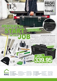 RHG Baucentrum Prospekt "Perfekter Start in den Job", 2 Seiten, 01.07.2026 - 01.07.2026 Aktueller RHG Baucentrum Prospekt, "Perfekter Start in den Job", mit Angeboten der Woche, gültig von 01.07.2026 bis 01.07.2026