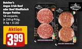 Aktuelles Angus Irish Beef oder Beef Rindfleisch Burger Patties Angebot bei REWE in Oberhausen ab 3,99 €