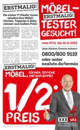 XXXLutz Möbelhäuser Prospekt: "Möbeltester gesucht!", 2 Seiten, 07.11.2022 - 03.12.2022