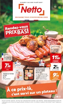 Prospectus Netto à Oyonnax, "Rendez-vous PRIX BAS !", 12 pages de promos valables du 12/08/2025 au 18/08/2025