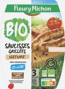 Saucisses grillées nature bio ou aux herbes - Géant Casino à Le Chesnay Saucisses grillées nature bio ou aux herbes en promo chez Géant Casino Le Chesnay à 2,62 €