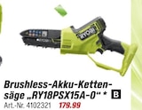 Brushless-Akku-Kettensäge RY18PSX15A-0 im Angebot bei toom Baumarkt in Schorndorf Brushless-Akku-Kettensäge RY18PSX15A-0 Angebote von Ryobi bei toom Baumarkt Schorndorf für 179,99 €