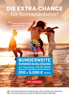 Aktueller Lotto Baden-Württemberg Prospekt "DIE EXTRA-CHANCE für Sonnenanbeter!" Seite 1 von 1 Seiten