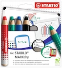 STABILO MARKdry - Pack de 4 crayons de coloriage larges + 1 taille-crayon et 1 chiffonnette  - couleurs assorties - STABILO à 13,79 € dans le catalogue Bureau Vallée