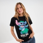 Promo T-shirt manches courtes coton Stitch noir femme à 6,49 € dans le catalogue La Halle à Haguenau