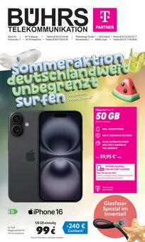 Telekom Partner Bührs Melle Prospekt SOMMERAKTION: DEUTSCHLANDWEIT UNBEGRENZT SURFEN mit 12 Seiten