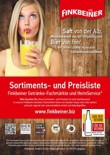 Wasser im Finkbeiner Prospekt "Sortiments- und Preisliste" mit 16 Seiten (Ulm)