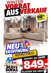 Aktueller Seats and Sofas Möbel & Einrichtung Prospekt in Mettmann und Umgebung, "NEUERÖFFNUNG REMSCHEID" mit 1 Seite, 15.02.2025 - 28.02.2025