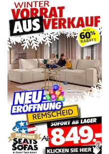 Aktueller Seats and Sofas Prospekt "NEUERÖFFNUNG REMSCHEID" Seite 1 von 1 Seite für Remscheid