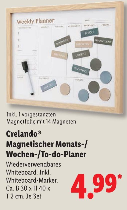 Magnetischer Monats-/Wochen-/To-do-Planer
