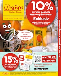 Netto Marken-Discount Prospekt für Dresden mit 2 Seiten Netto Marken-Discount Prospekt für Dresden: "10% auf das gesamte Mehrweg-Sortiment", 2 Seiten, 05.05.2025 - 10.05.2025