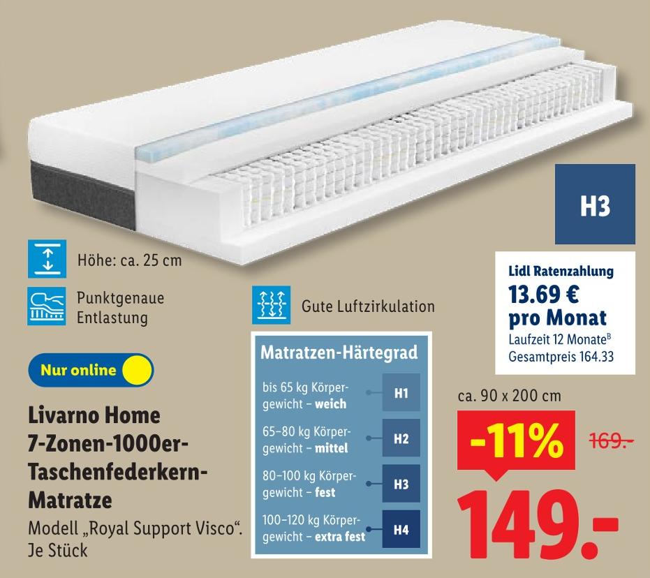 7-Zonen-1000er-Taschenfederkern-Matratze