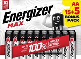 Lot de 15 piles +5 offertes Energizer Max AA/LR6 - ENERGIZER en promo chez Carrefour Noisy-le-Grand à 9,99 €