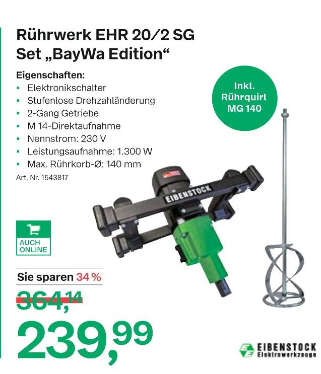 BayWa Sonthofen - Rührwerk EHR 20/2 SG Set „BayWa Edition“ Rührwerk EHR 20/2 SG Set „BayWa Edition“ Angebot bei BayWa Sonthofen im Prospekt Den Garten im Herbst aktiv gestalten!