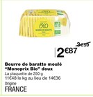 Beurre de baratte moulé doux - Monoprix Bio en promo chez Monoprix Paris à 2,87 €