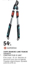 Coupe-branches lame franche garantie constructeur 25 ans - GARDENA en promo à 54,90 € chez E.Leclerc Coupe-branches lame franche garantie constructeur 25 ans - GARDENA dans le catalogue E.Leclerc
