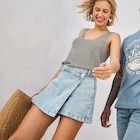 Jupe-short en jean coton denim bleach femme - La Halle Jupe-short en jean coton denim bleach femme à 18,19 € dans le catalogue La Halle