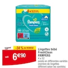 Lingettes bébé FreshClean - PAMPERS en promo chez Carrefour Clermont-Ferrand à 6,90 €