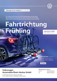 Volkswagen Prospekt für Weinheim mit 1 Seite Volkswagen Prospekt für Weinheim: Fahrtrichtung Frühling, 1 Seite, 01.03.2023 - 31.05.2023