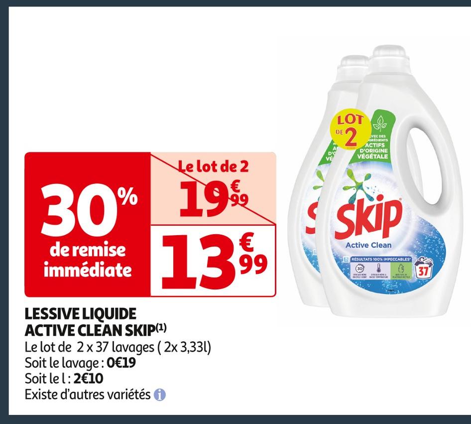 SKIP Active Clean lessive liquide ultimate 34 lavages 1,7l pas cher 