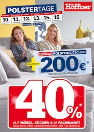 Möbel & Einrichtung Prospekt von Höffner Schwentinental Höffner Prospekt: "40% AUF MÖBEL, KÜCHEN & IM FACHMARKT", 1 Seite, 10.09.2025 - 16.09.2025