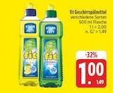fit Geschirrspülmittel Lemon bei EDEKA im Roßtal Prospekt für 1,00 €