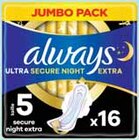 Serviettes hygiéniques ultra secure night extra avec ailettes t5x16 - ALWAYS dans le catalogue Intermarché