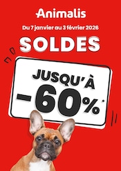 Catalogue Jardineries & Animaleries Animalis en cours à Le Golfe Juan et alentours, "SOLDES JUSQU'À -60%", 1 page, 07/01/2026 - 03/02/2026