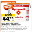 WAND- UND DECKENFARBE „DAS ORIGINAL“ von ALPINAWEISS für 44,99 € bei OBI im Angebot WAND- UND DECKENFARBE „DAS ORIGINAL“ von ALPINAWEISS im aktuellen OBI Prospekt