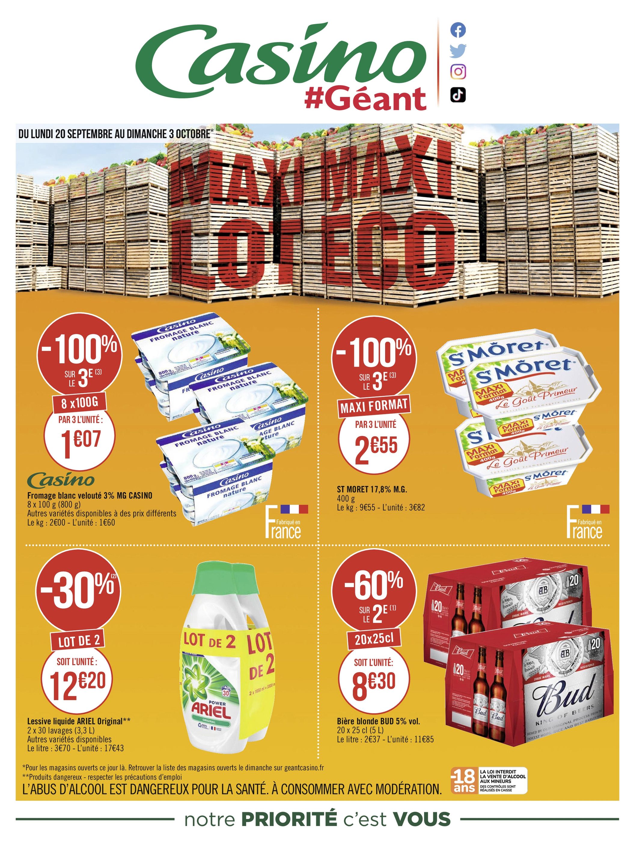 Catalogue Géant Casino à Nice, avec 8 pages Prospectus Géant Casino à Nice, "Maxi Lot, Maxi Éco", 8 pages, 20/09/2021 - 03/10/2021