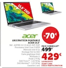Ordinateur portable 15,6" - Acer en promo chez Hyper U Saint-Étienne-du-Rouvray à 429,00 €