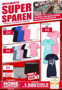 T-Shirt im Woolworth Prospekt "MEHR EINKAUFEN = MEHR SPAREN!" mit 15 Seiten (Leipzig)