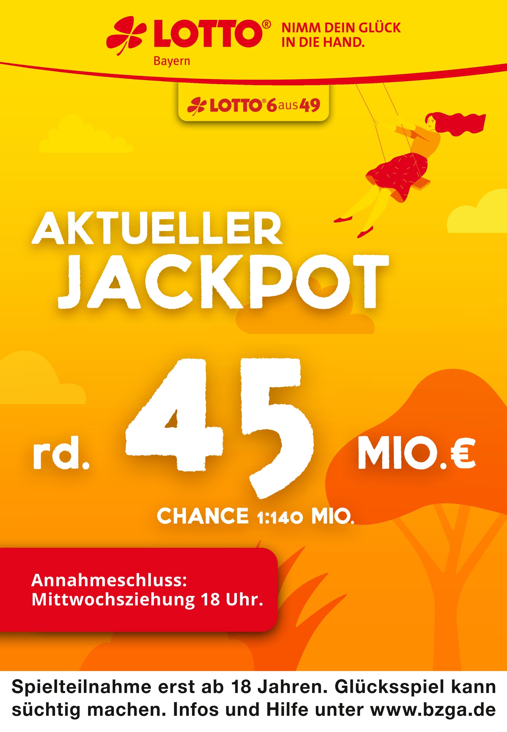 LOTTO Bayern Prospekt für Brunnthal mit 2 Seiten LOTTO Bayern Prospekt für Brunnthal: "Aktueller Jackpot rund 45 Mio. €", 2 Seiten, 18.01.2022 - 19.01.2022