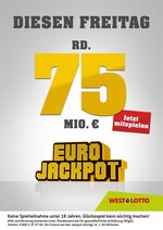 Westlotto Prospekt für Düsseldorf mit 2 Seiten Westlotto Prospekt für Düsseldorf: "Diesen Freitag rd. 75 Mio. €", 2 Seiten, 04.08.2020 - 07.08.2020
