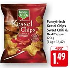 Kessel Chips Sweet Chili & Red Pepper von Funnyfrisch für 1,49 € bei EDEKA im Angebot Kessel Chips Sweet Chili & Red Pepper von Funnyfrisch im aktuellen EDEKA Prospekt