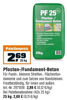 Pfosten-/Fundament-Beton bei OBI in Cottbus Pfosten-/Fundament-Beton im Angebot bei OBI Cottbus für 2,99 €