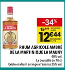 Rhum Agricole Ambré de la Martinique - La Mauny dans le catalogue Supeco