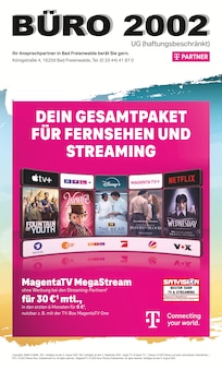 Fernseher im BÜRO 2002 UG Prospekt "DEIN GESAMTPAKET FÜR FERNSEHEN UND STREAMING" mit 8 Seiten (Eberswalde)