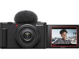 ZV-1F Vlogging Kamera, Klapp- und drehbares Display, 4K Digitalkamera Schwarz, - opt. Zoom, Extra fine TFT LCD Selfie-Touchdisplay, WLAN von SONY im aktuellen MediaMarkt Saturn Prospekt für 529,99 €
