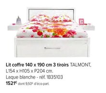 Lit coffre 140 x 190 cm 3 tiroirs Talmont - Gautier à Bordeaux Lit coffre 140 x 190 cm 3 tiroirs Talmont en promo chez Gautier Bordeaux à 1 521,00 €