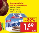Knoppers Waffel oder Knoppers Riegel Angebote von Knoppers bei Netto Marken-Discount Rostock für 1,69 €