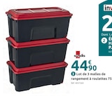 Mr.Bricolage Montguyon - Promo Lot de 3 malles de rangement à roulettes 75 L Promo Lot de 3 malles de rangement à roulettes 75 L à 44,90 € dans le catalogue Mr.Bricolage à Montguyon