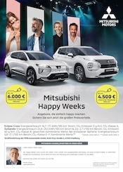 Mitsubishi Werkstatt & Auto Prospekt der aktuellen Woche mit 1 Seite, gültig von 16.03.2026 bis 12.04.2026, in Büttelborn und Umgebung Aktueller Mitsubishi Werkstatt & Auto Prospekt in Büttelborn und Umgebung, "Mitsubishi Happy Weeks" mit 1 Seite, 16.03.2026 - 12.04.2026