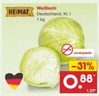 Weißkohl im Angebot bei Netto Marken-Discount in Bergisch Gladbach Weißkohl Angebote von Heimat bei Netto Marken-Discount Bergisch Gladbach für 0,88 €