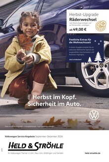 Volkswagen Prospekt der KW 36 "Herbst im Kopf. Sicherheit im Auto." Aktueller Volkswagen Prospekt "Herbst im Kopf. Sicherheit im Auto." Seite 1 von 1 Seiten