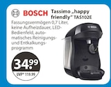 Tassimo „happy friendly“ TAS102E im V-Markt Prospekt Tassimo „happy friendly“ TAS102E von BOSCH im aktuellen V-Markt Prospekt für 34,99 €