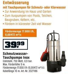 Schmutzwasser-Tauchpumpe Inox bei OBI in Dortmund Schmutzwasser-Tauchpumpe Inox im Angebot bei OBI Dortmund für 39,99 €