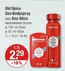 Deo Bodyspray oder Deo Stick von Old Spice im aktuellen V-Markt Prospekt für 2,29 €